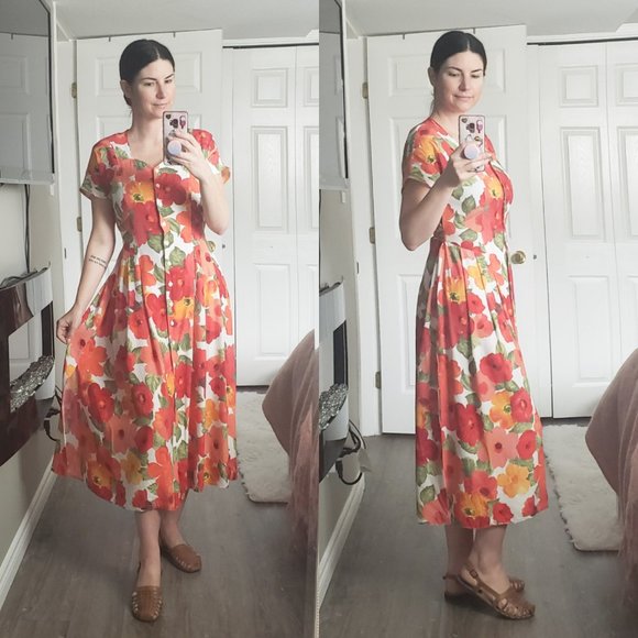 Vintage Dresses & Skirts - Vintage * Steilmann Floral Summer Easter Dress * M